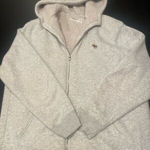 Gray Zip-Up Hoodie with Embroidered Logo